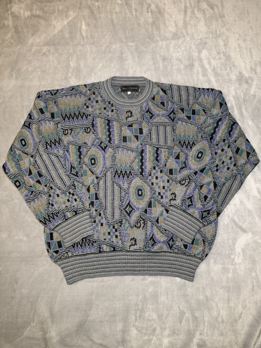 Vintage Marco Bandini Multicolor Coogi Style Knit Sweater Mens Med. Geometric
